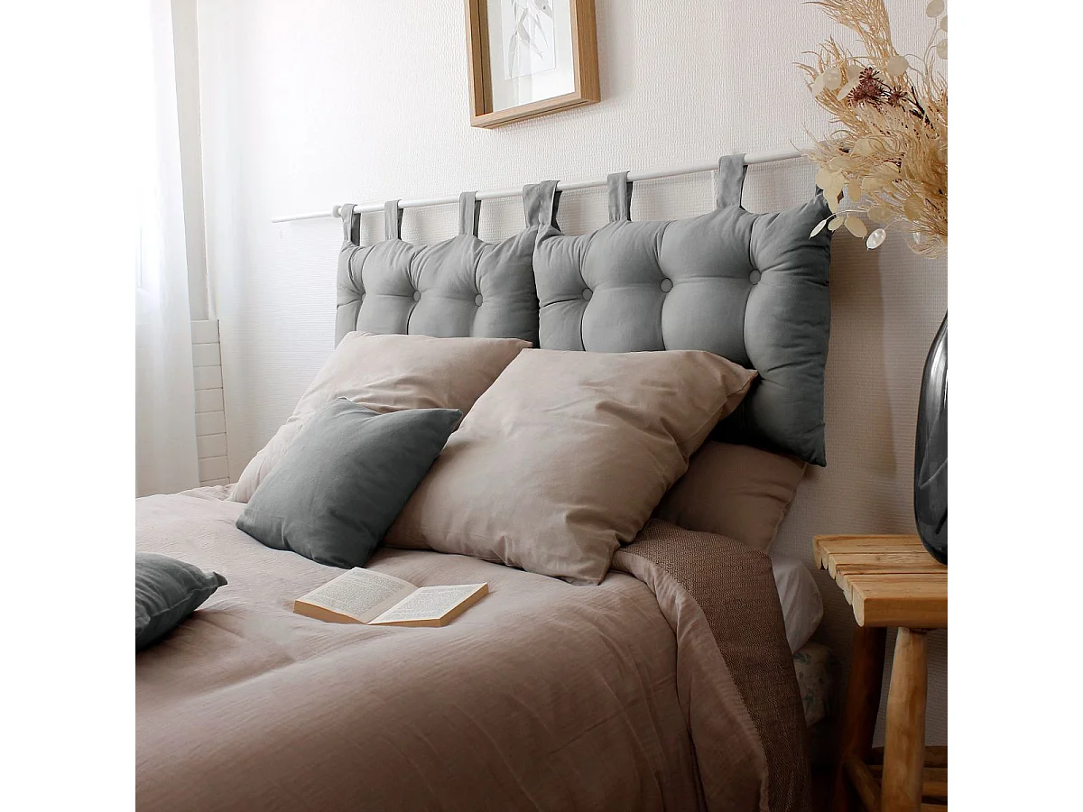 Coussin Tête de Lit Uni "Panama" 70cm Gris Clair