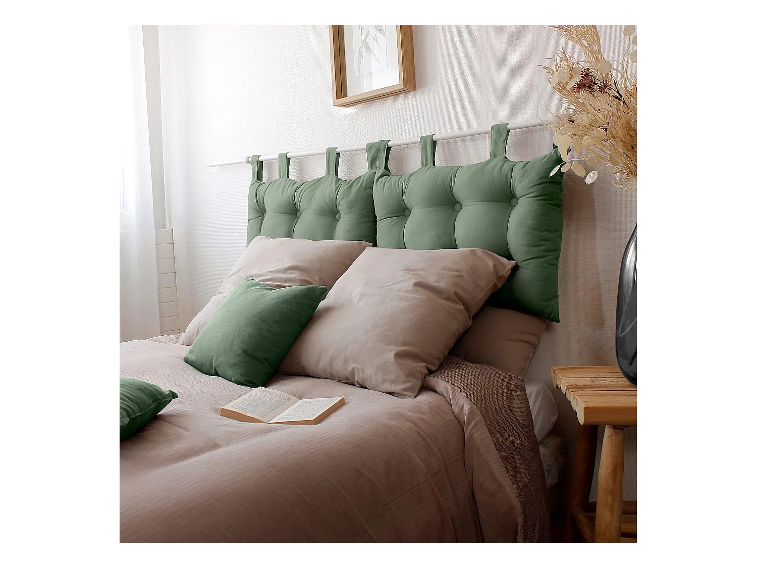 Coussin Tête de Lit Uni "Panama" 70cm Vert Argile