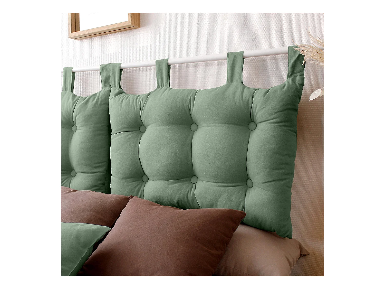 Coussin Tête de Lit Uni "Panama" 70cm Vert Argile