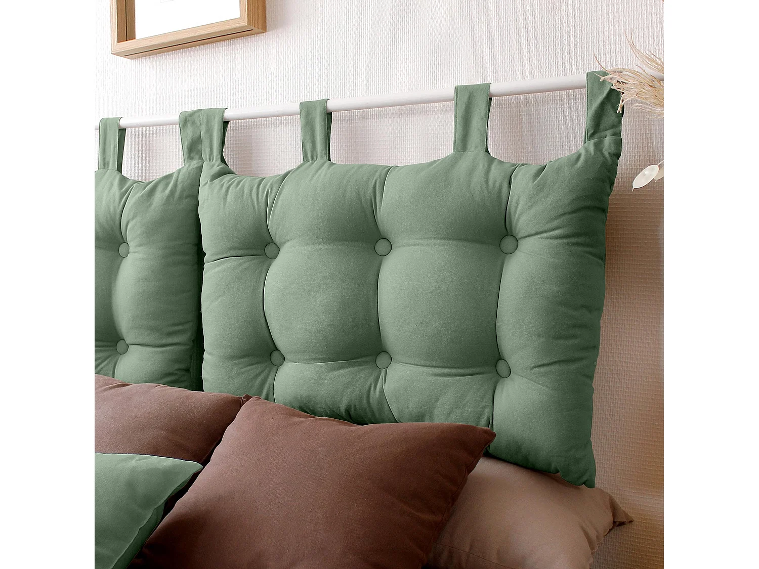 Coussin Tête de Lit Uni "Panama" 70cm Vert Argile