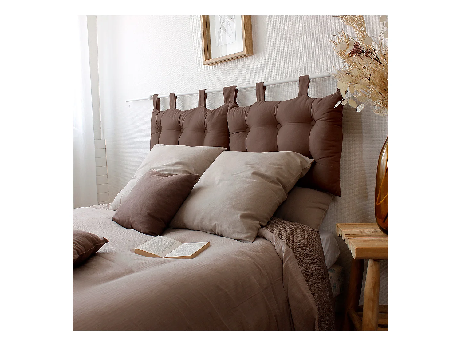 Coussin Tête de Lit Uni "Panama" 70cm Vison