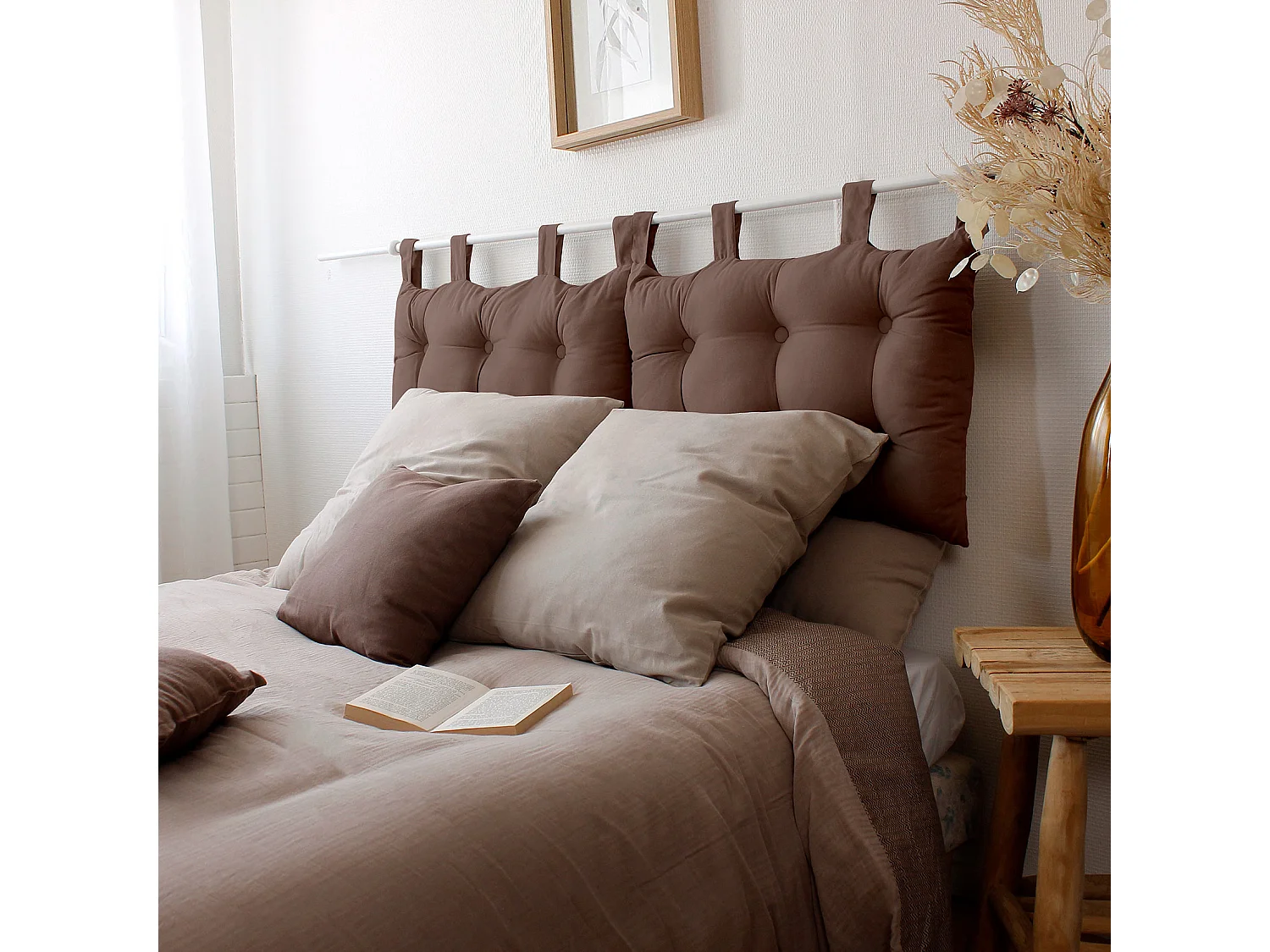 Coussin Tête de Lit Uni "Panama" 70cm Vison