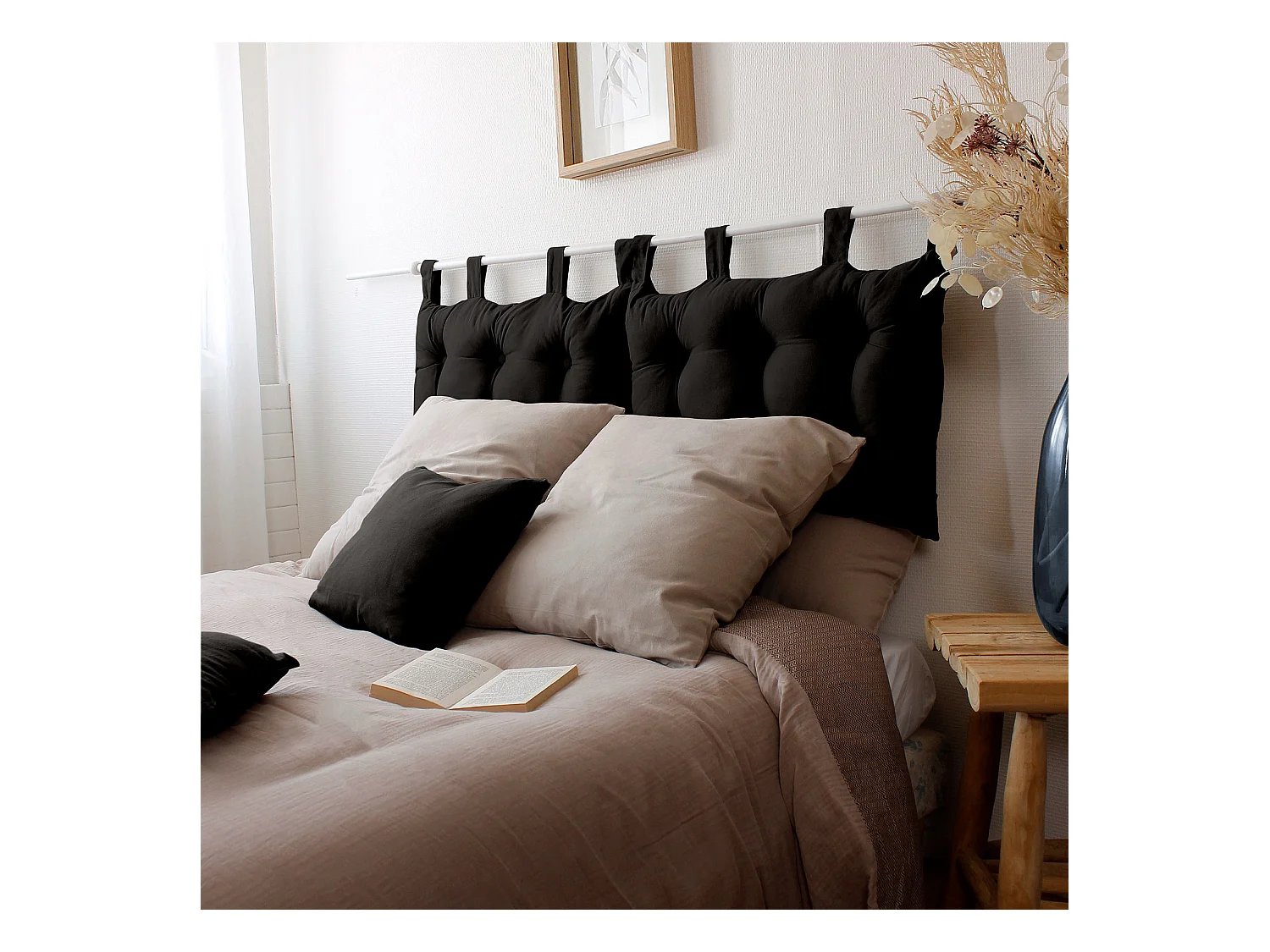 Coussin Tête de Lit Uni "Panama" 70cm Noir