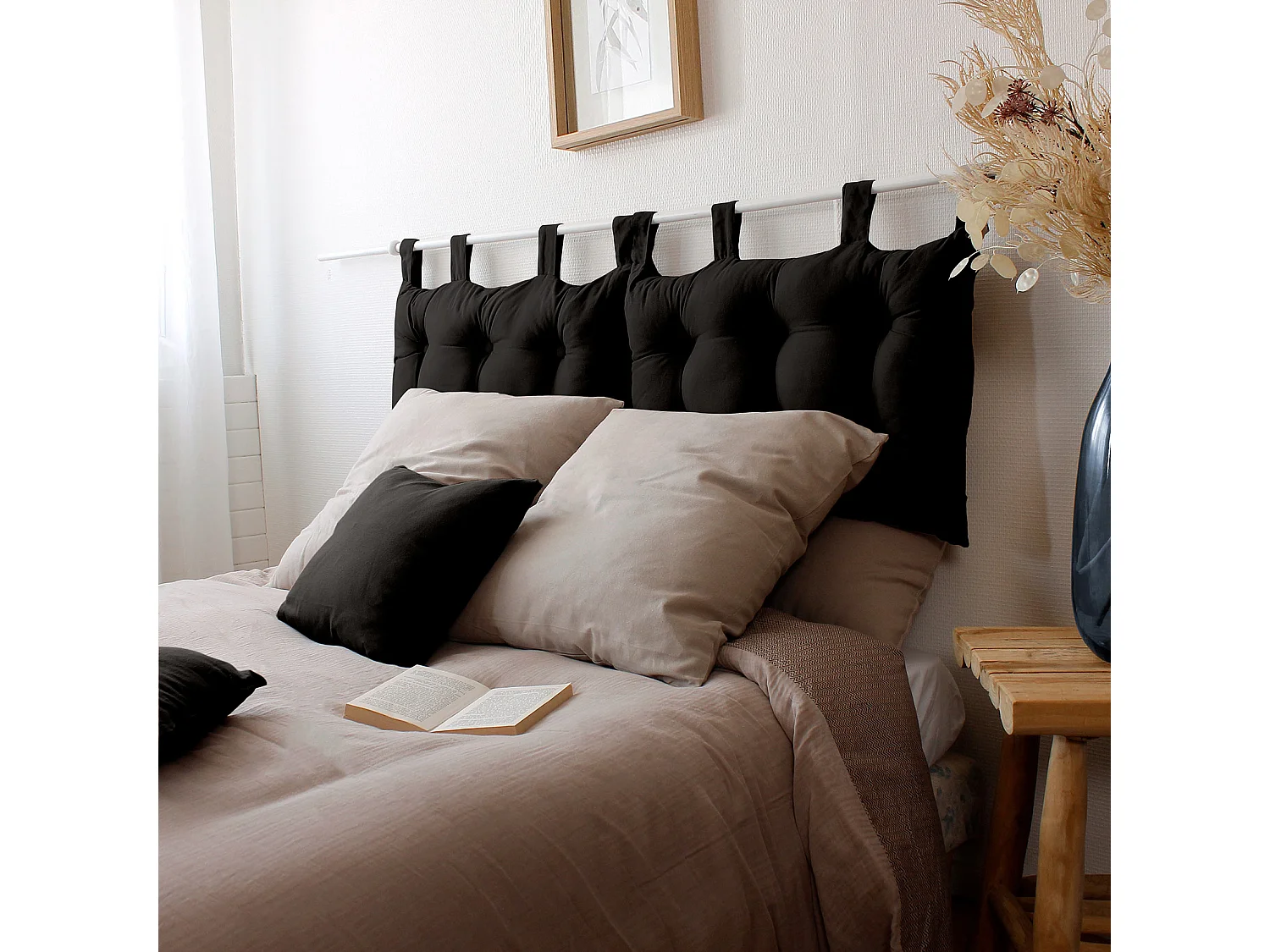 Coussin Tête de Lit Uni "Panama" 70cm Noir