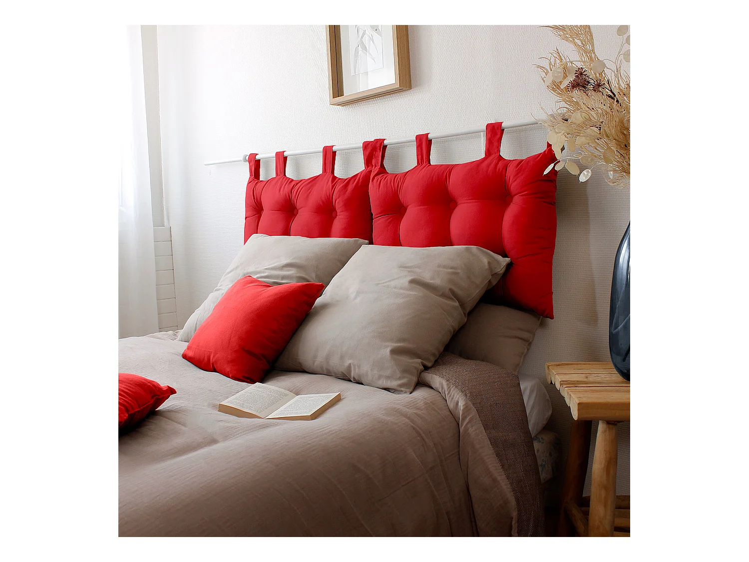 Coussin Tête de Lit Uni "Panama" 70cm Rouge