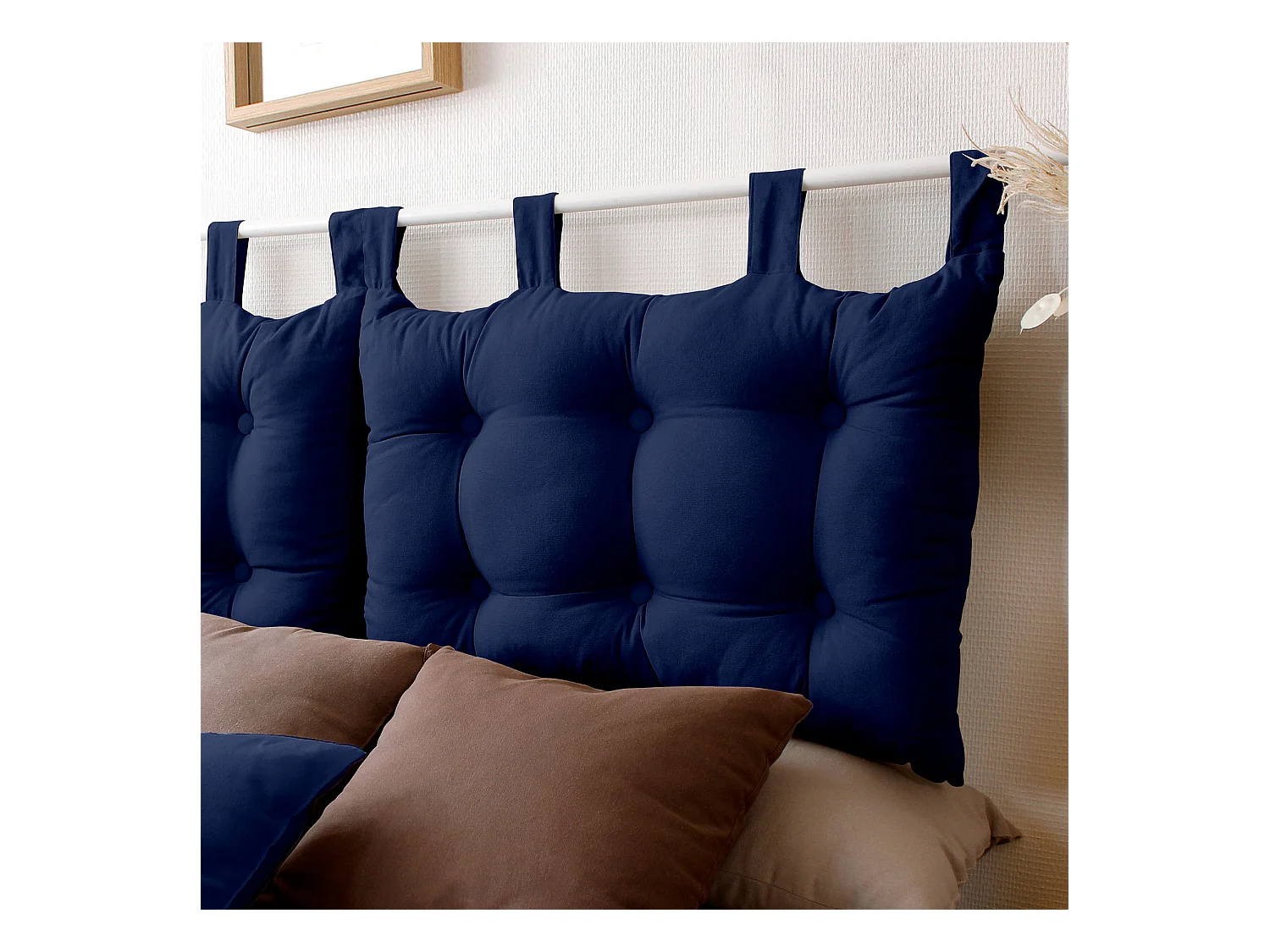 Coussin Tête de Lit Uni "Panama" 70cm Bleu Marine