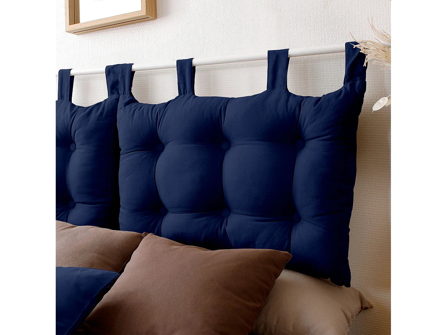 Coussin Tête de Lit Uni "Panama" 70cm Bleu Marine