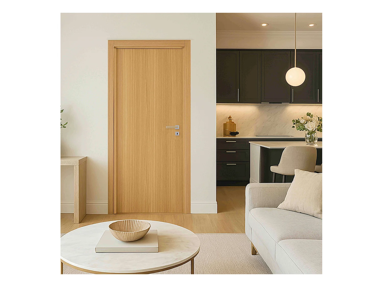 Bloc porte fin de chantier Matild, chêne brut, réversible, H.204 x l.93 cm