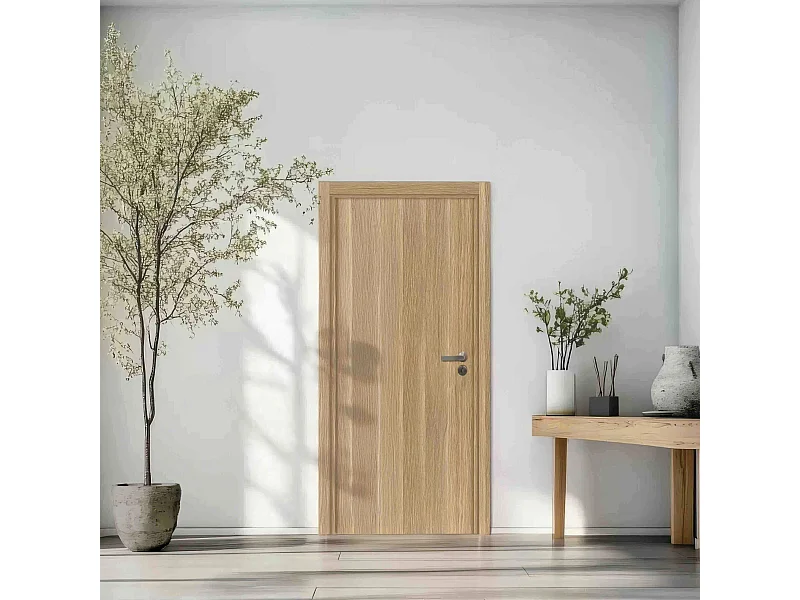 Bloc porte fin de chantier Matild, chêne brut, réversible, H.204 x l.93 cm