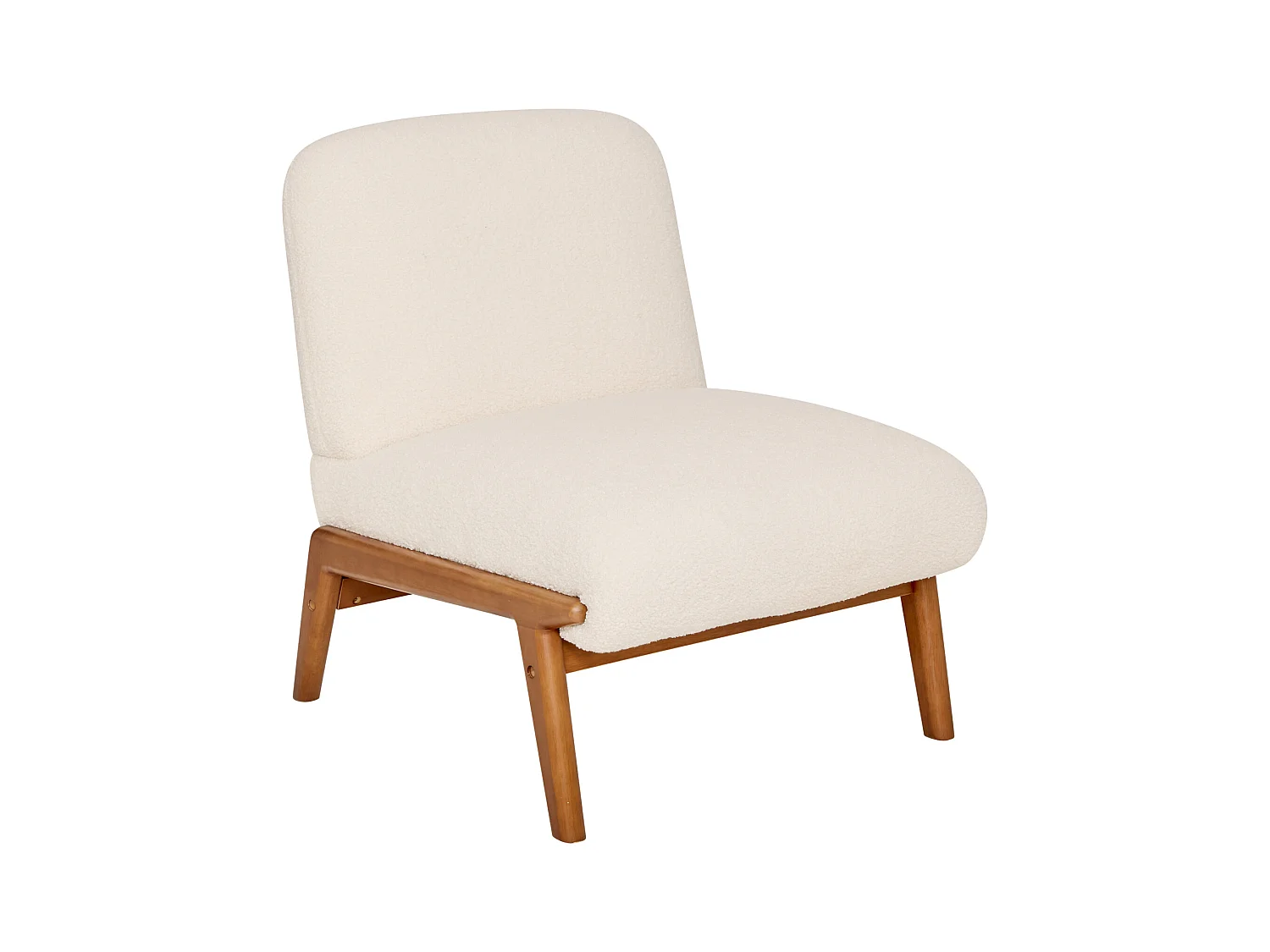 Fauteuil bas en tissu bouclette avec piètement bois