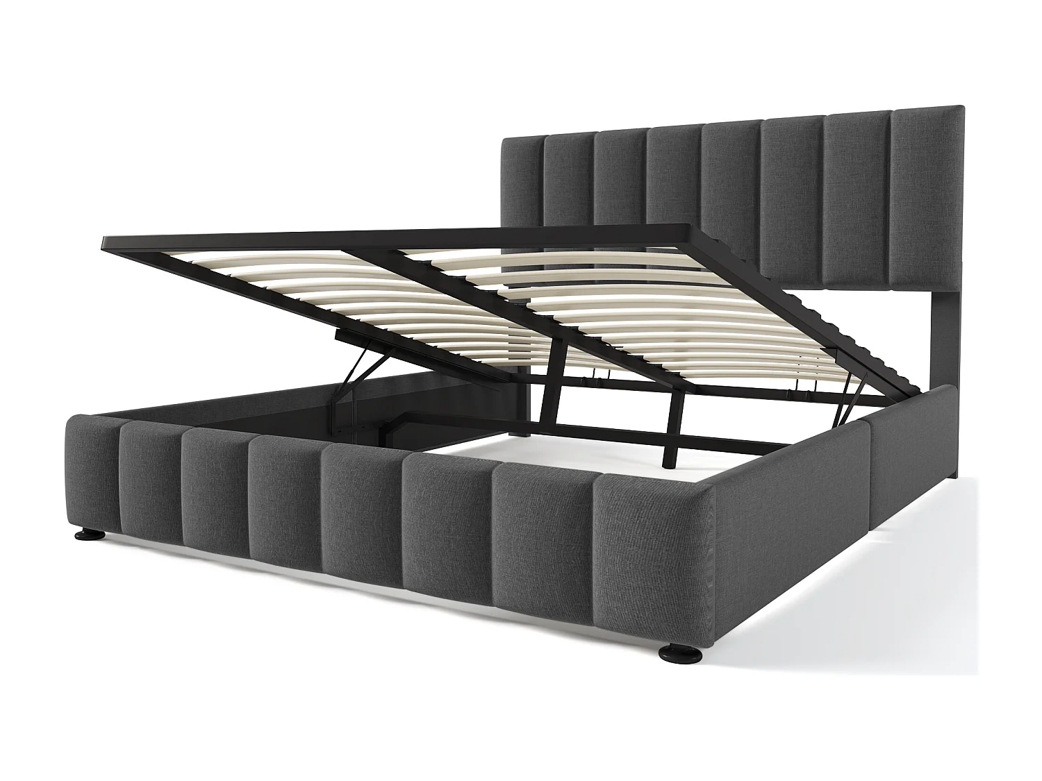 Lit double coffre rembourré - 140 x 200 cm - avec tête de lit réglable + sommier à lattes métalliques - lin - gris(avec matelas)