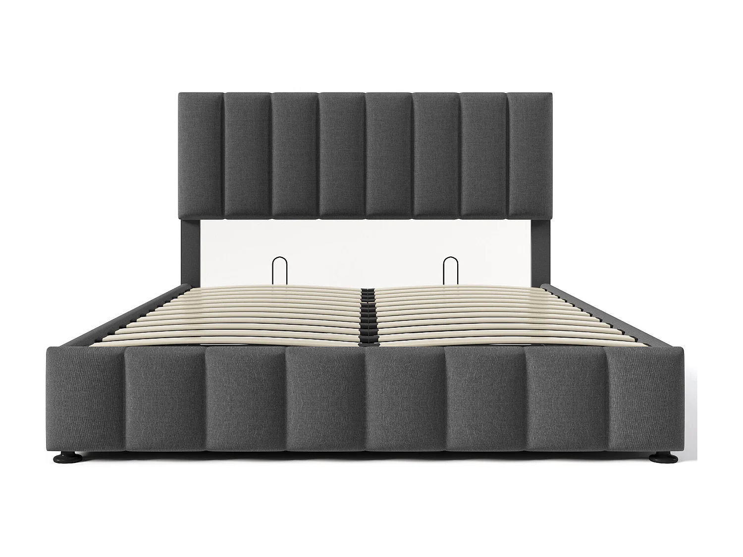 Gestoffeerd tweepersoonsbed met opbergruimte - 140 x 200 cm - met verstelbaar hoofdeinde + metalen lattenbodem - linnen - grijs