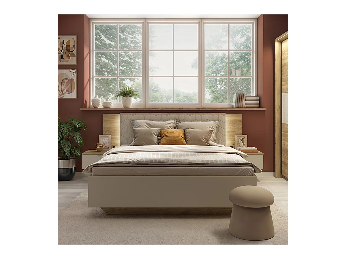 Letto con contenitore con base Naya cachemire 160x200