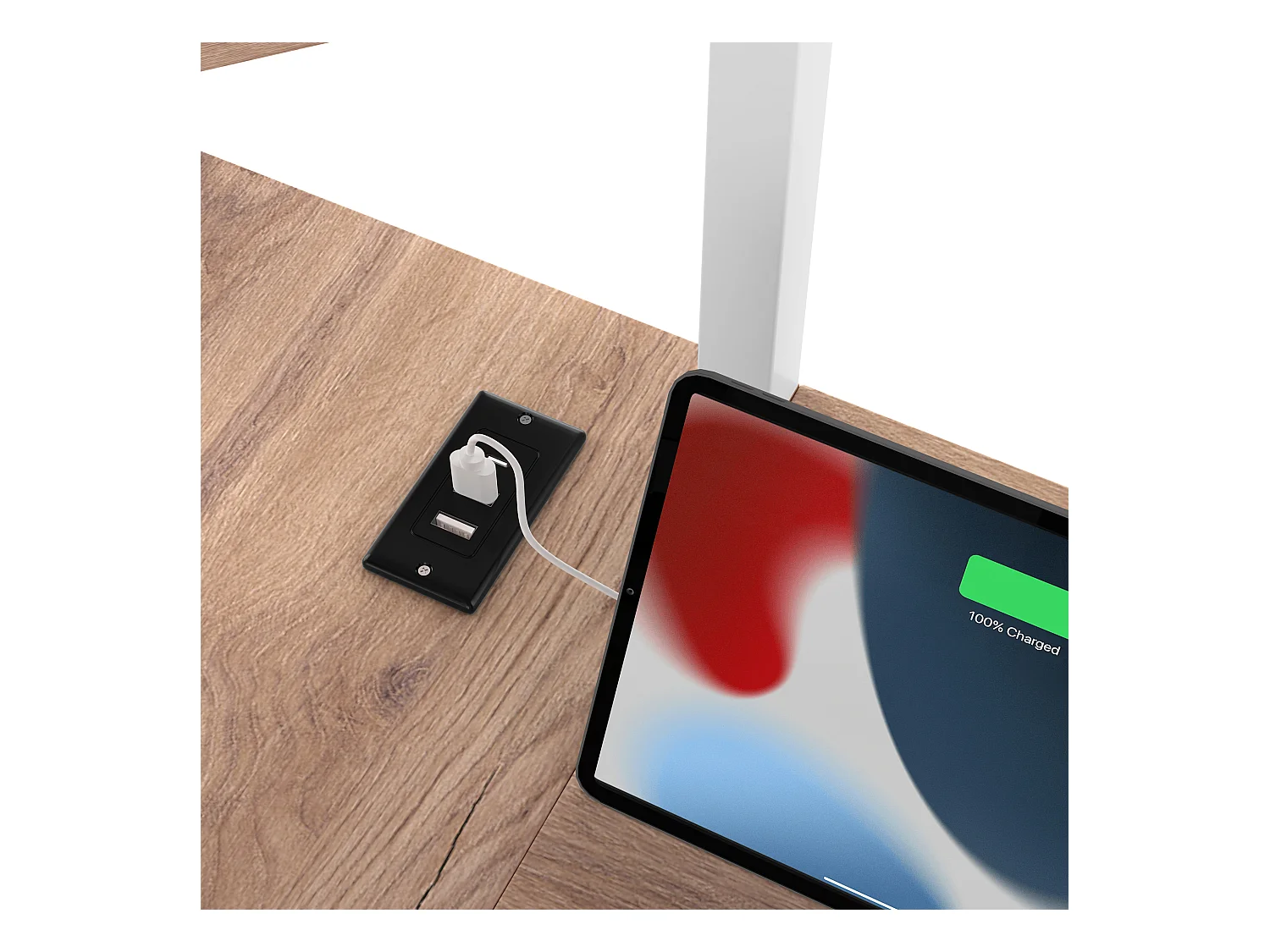 Lit mezzanine pour enfant - 140 x 200 cm - structure en fer - avec bureau + Leds + USB+Type-C - métal + MDF - blanc