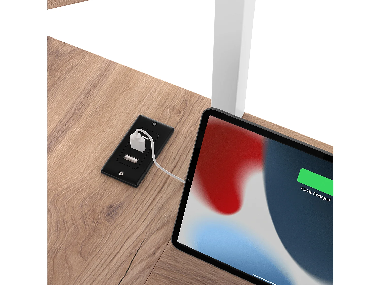 Hochbett für Kinder – 140 x 200 cm – Eisenrahmen – mit Schreibtisch, LED-Beleuchtung, USB- und USB-Anschluss – Metall und MDF – weiß