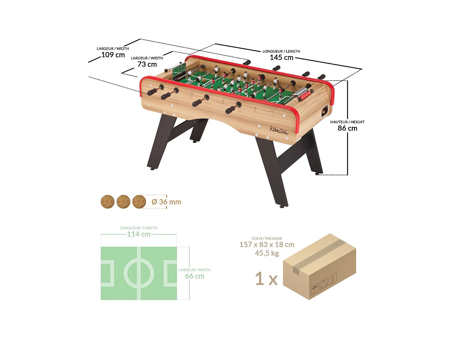 Baby foot classique - Adultes et adolescents - style café - 3 balles liège - 2 à 4 joueurs