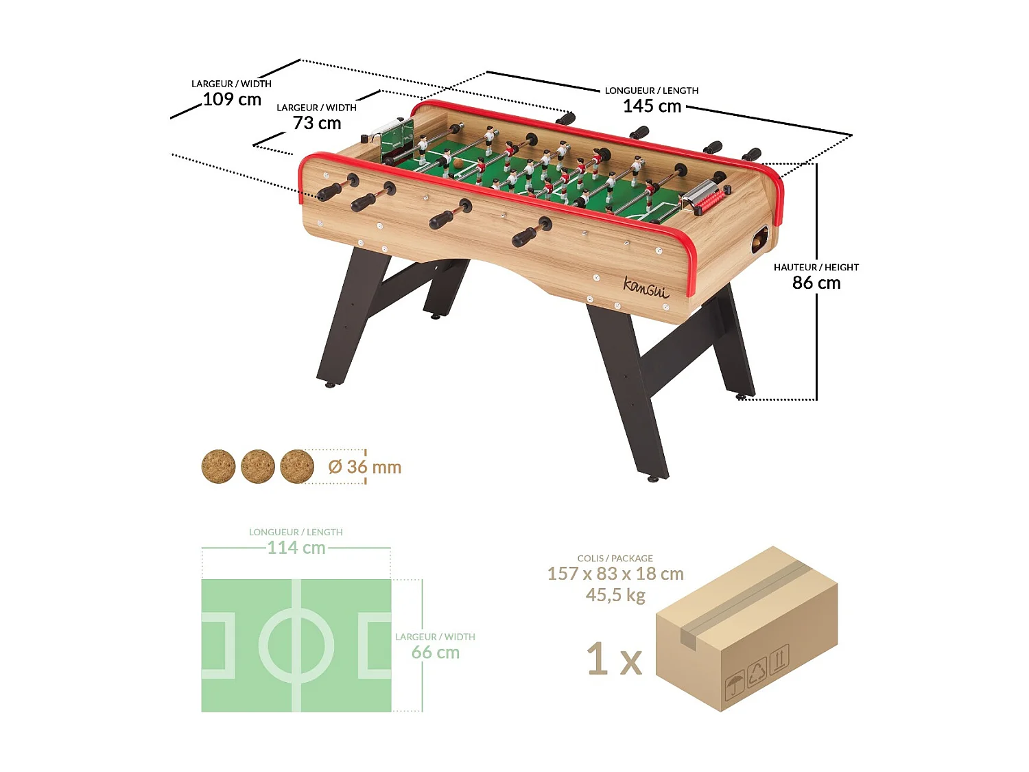 Baby foot classique - Adultes et adolescents - style café - 3 balles liège - 2 à 4 joueurs