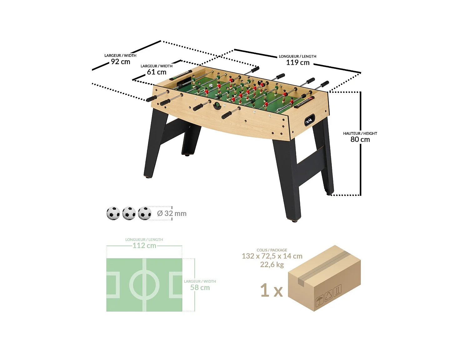 Babyfoot enfant - 22 joueurs - 3 balles incluses - 2 à 4 joueurs