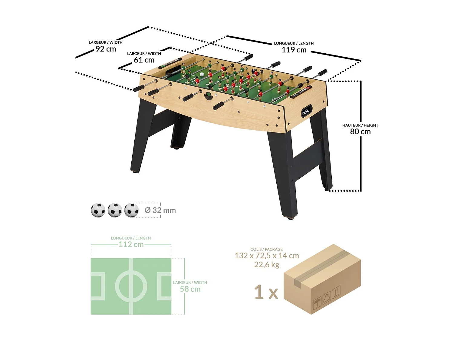 Babyfoot enfant - 22 joueurs - 3 balles incluses - 2 à 4 joueurs