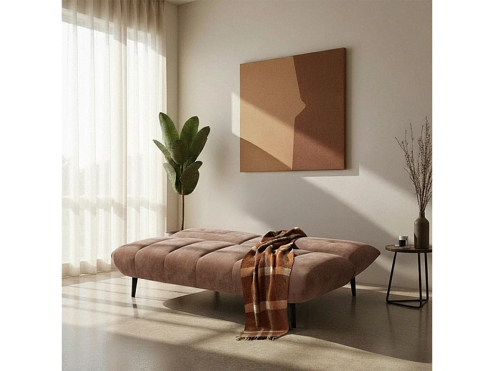 Peco - Canapé convertible 3 places en tissu chenille - Marron