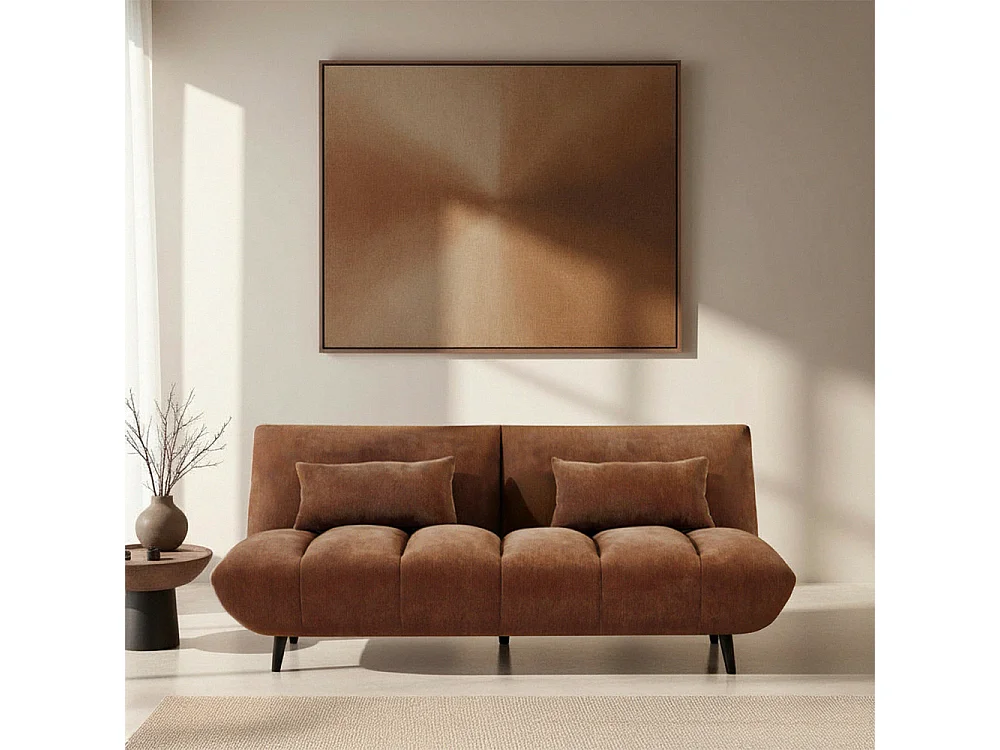 Peco - Canapé convertible 3 places en tissu chenille - Rouille