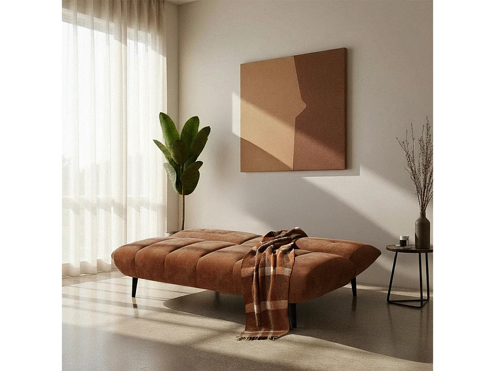 Peco - Canapé convertible 3 places en tissu chenille - Rouille