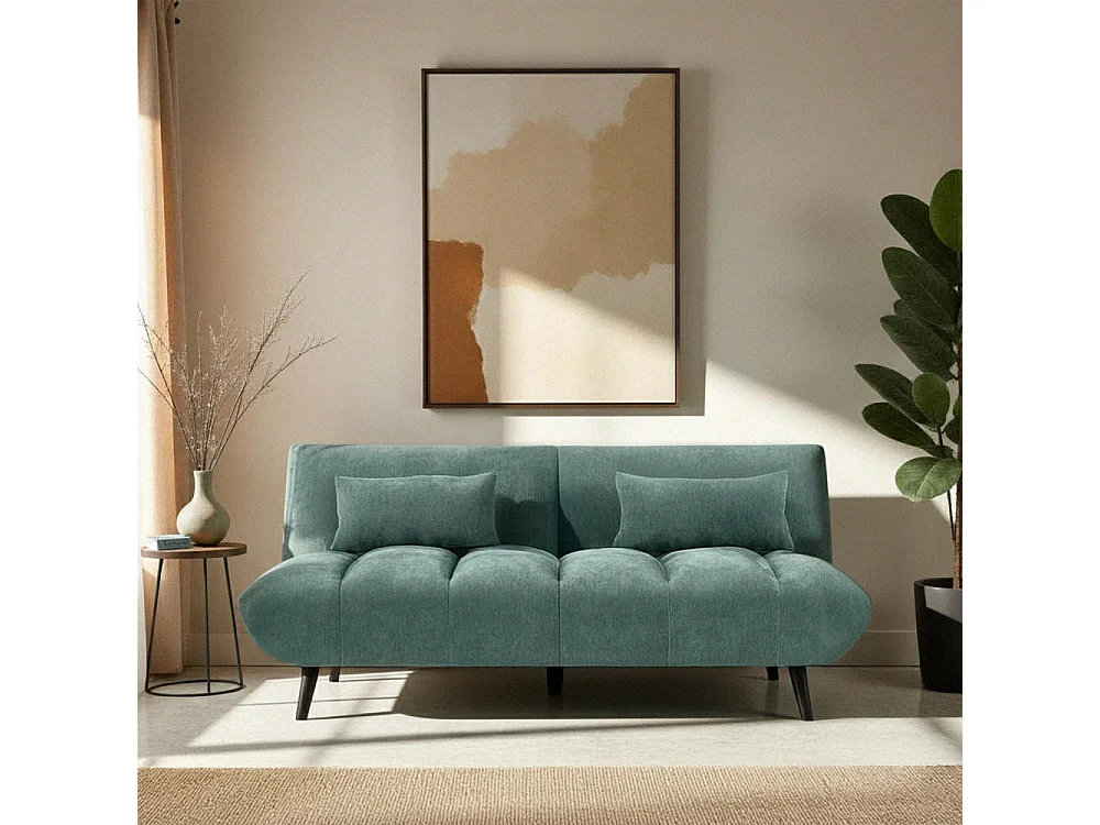 Peco - Canapé convertible 3 places en tissu chenille - Bleu canard