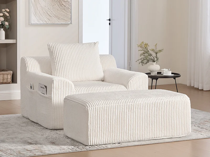 Grote zitzak met voetenbank - 1-zits corduroy bank - Optimaal comfort voor woonkamer, slaapkamer of kantoor
