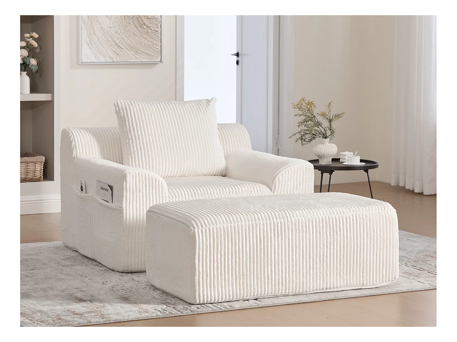 Grote zitzak met voetenbank - 1-zits corduroy bank - Optimaal comfort voor woonkamer, slaapkamer of kantoor