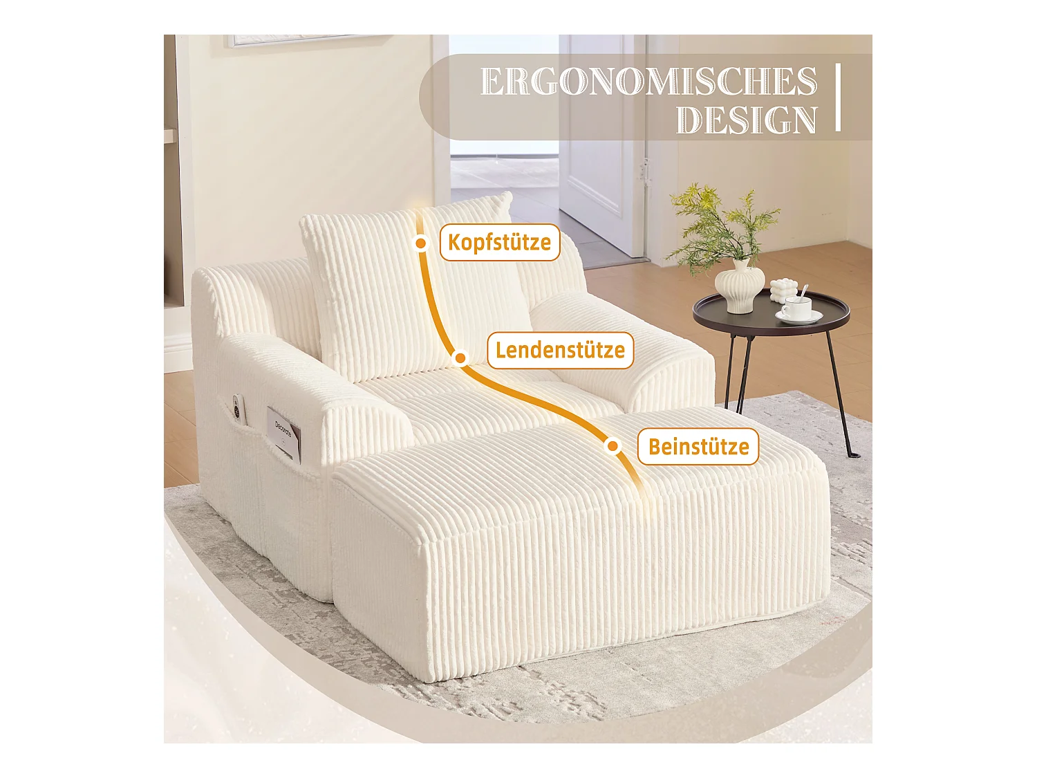 Grote zitzak met voetenbank - 1-zits corduroy bank - Optimaal comfort voor woonkamer, slaapkamer of kantoor