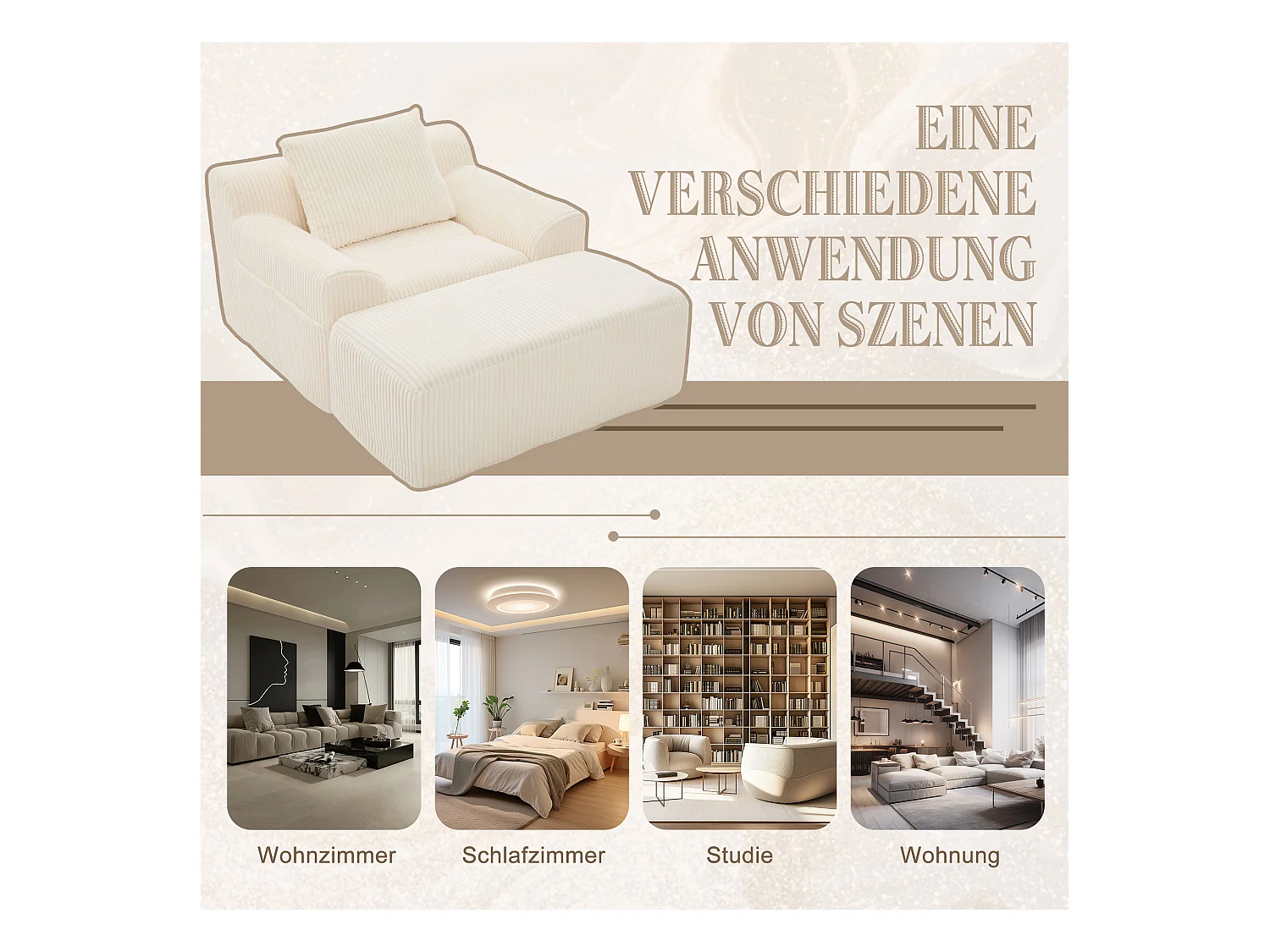 Grote zitzak met voetenbank - 1-zits corduroy bank - Optimaal comfort voor woonkamer, slaapkamer of kantoor