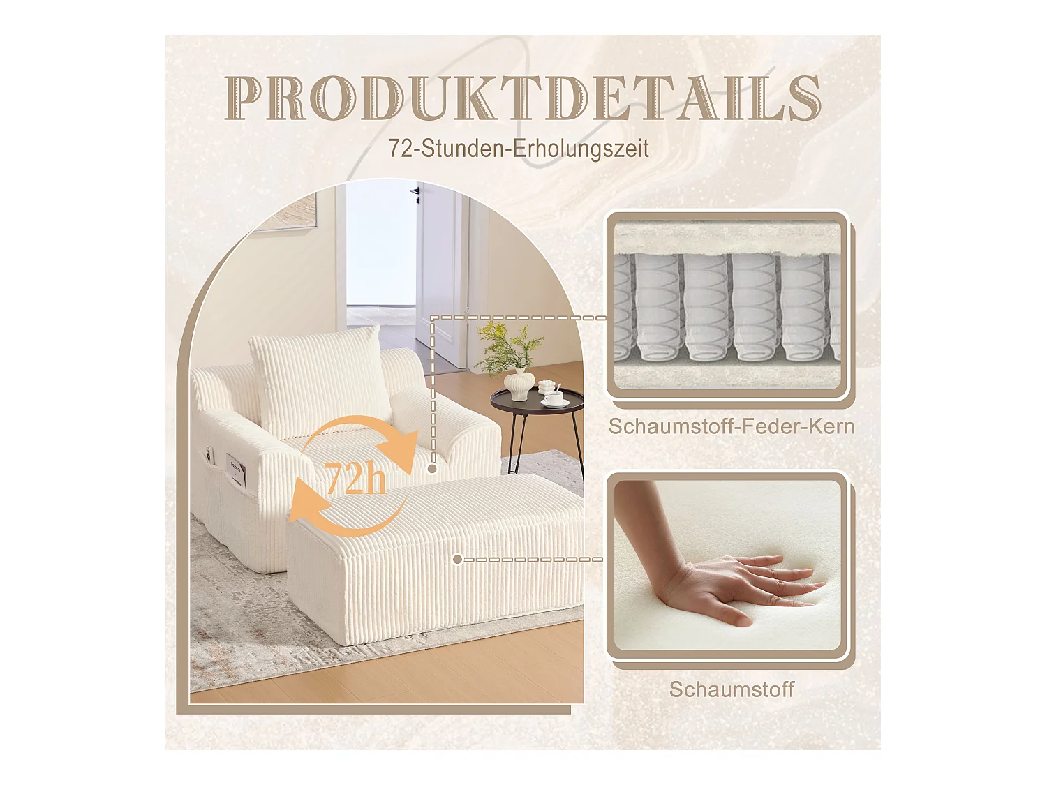 Grote zitzak met voetenbank - 1-zits corduroy bank - Optimaal comfort voor woonkamer, slaapkamer of kantoor