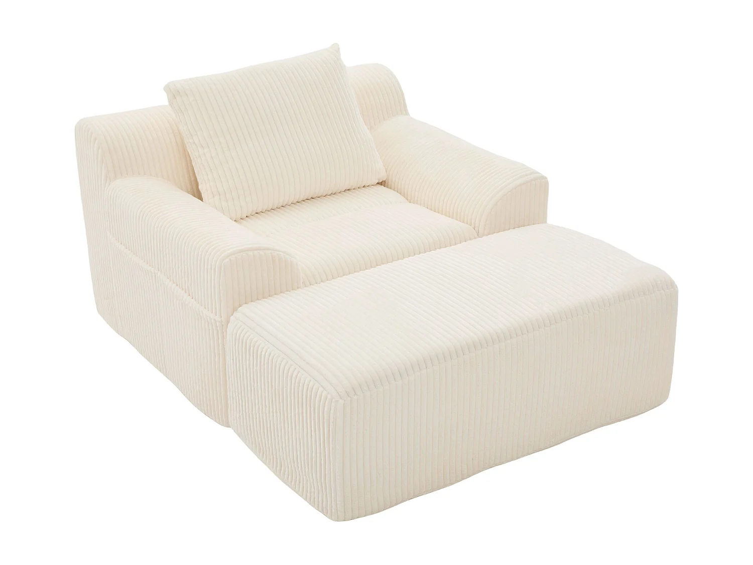 Pouf Fauteuil Géant avec Repose-Pieds - Canapé 1 Place en Velours Côtelé - Beige - Confort Optimal pour Salon, Chambre ou Bureau
