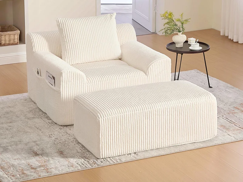 Grote zitzak met voetenbank - 1-zits corduroy bank - Optimaal comfort voor woonkamer, slaapkamer of kantoor