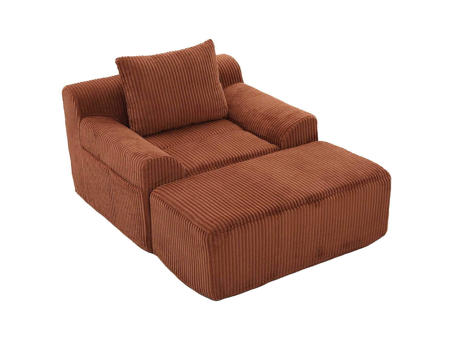 Pouf Fauteuil Géant avec Repose-Pieds - Canapé 1 Place en Velours Côtelé - Orange - Confort Optimal pour Salon, Chambre ou Bureau