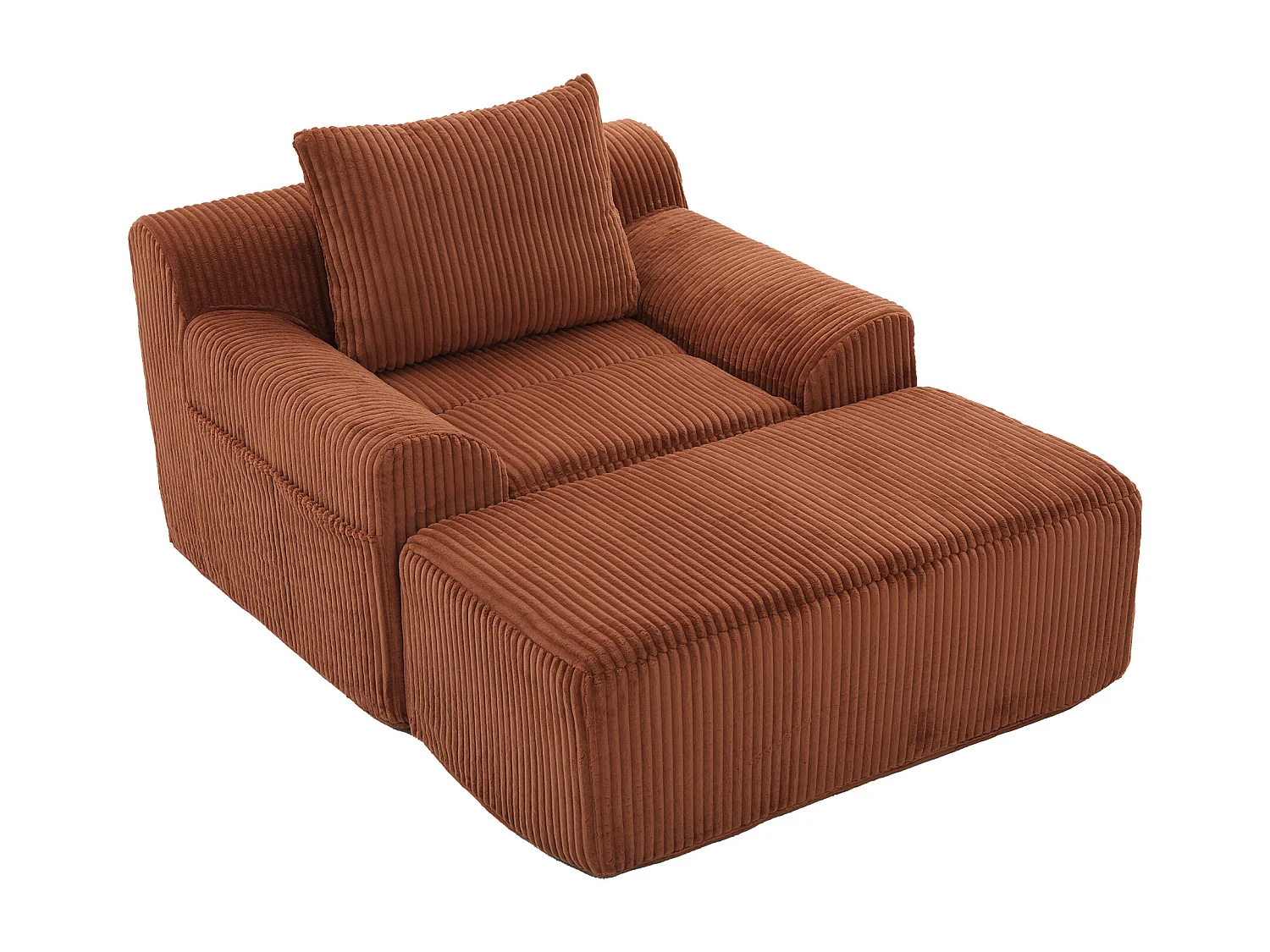Pouf Fauteuil Géant avec Repose-Pieds - Canapé 1 Place en Velours Côtelé - Orange - Confort Optimal pour Salon, Chambre ou Bureau