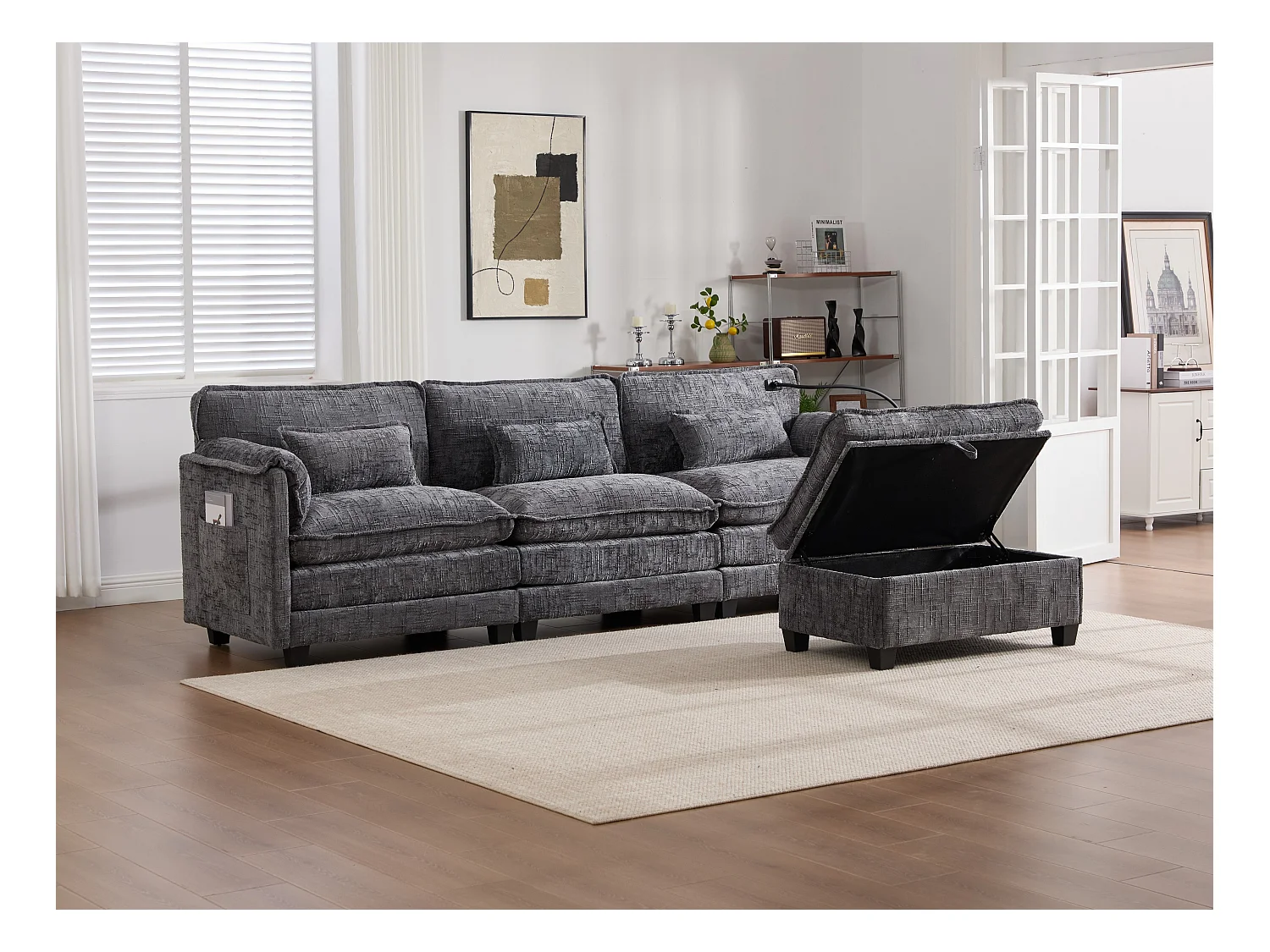 Modulaire 3-zitsbank - Voetensteun, opbergruimte en USB-poort - Smartphonehouder - Voor woonkamer, kantoor of slaapkamer