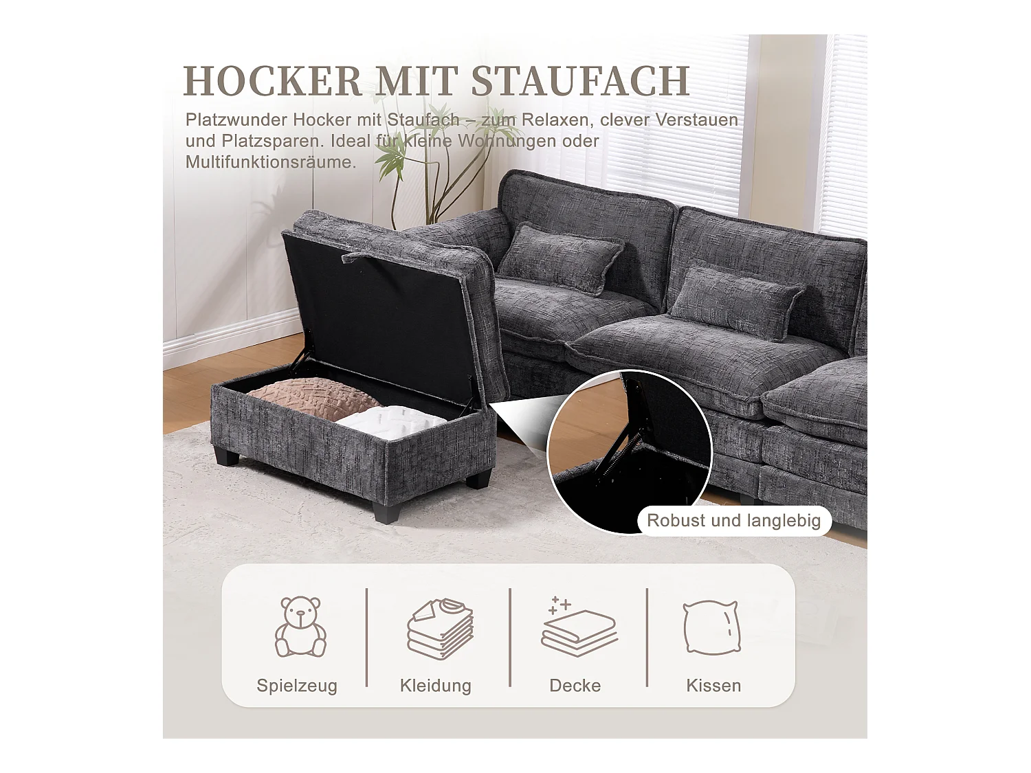 Modulaire 3-zitsbank - Voetensteun, opbergruimte en USB-poort - Smartphonehouder - Voor woonkamer, kantoor of slaapkamer