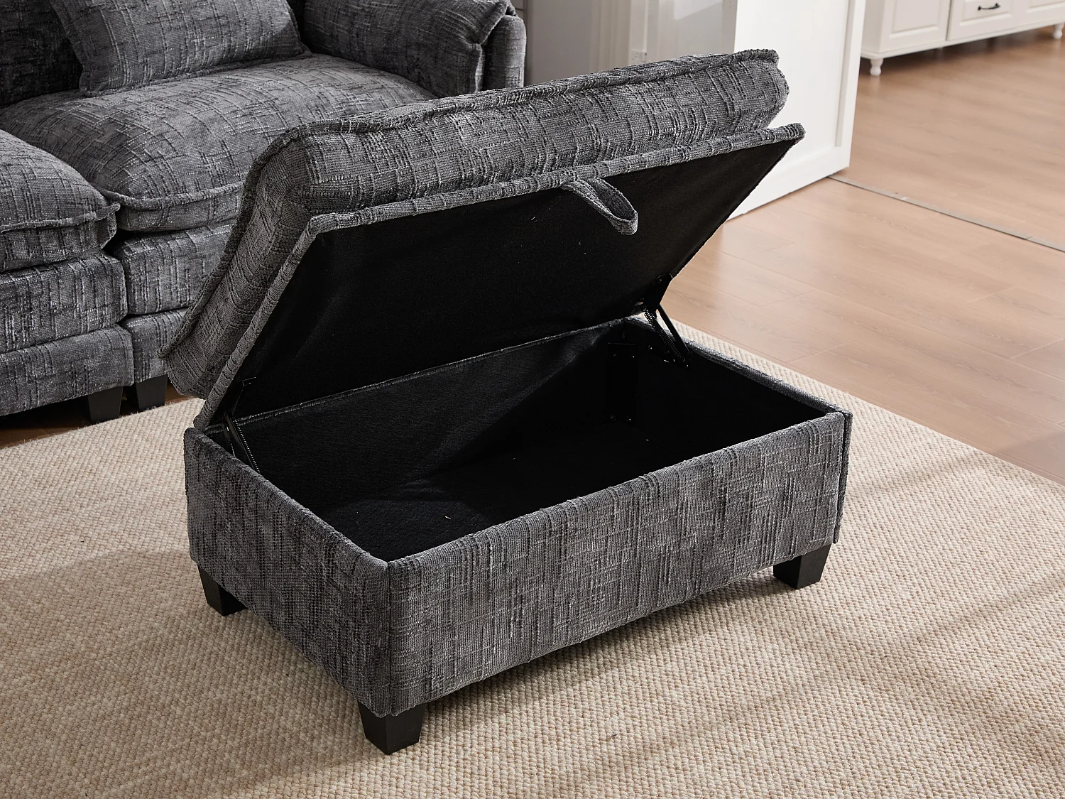 Canapé 3 Places Modulable - Repose-pieds Rangement et Port USB - Support Smartphone - Pour Salon, Bureau ou Chambre