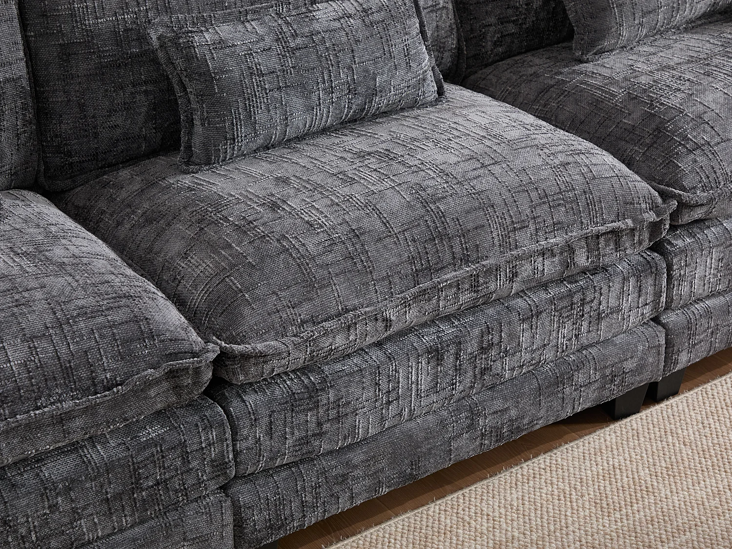 Canapé 3 Places Modulable - Repose-pieds Rangement et Port USB - Support Smartphone - Pour Salon, Bureau ou Chambre