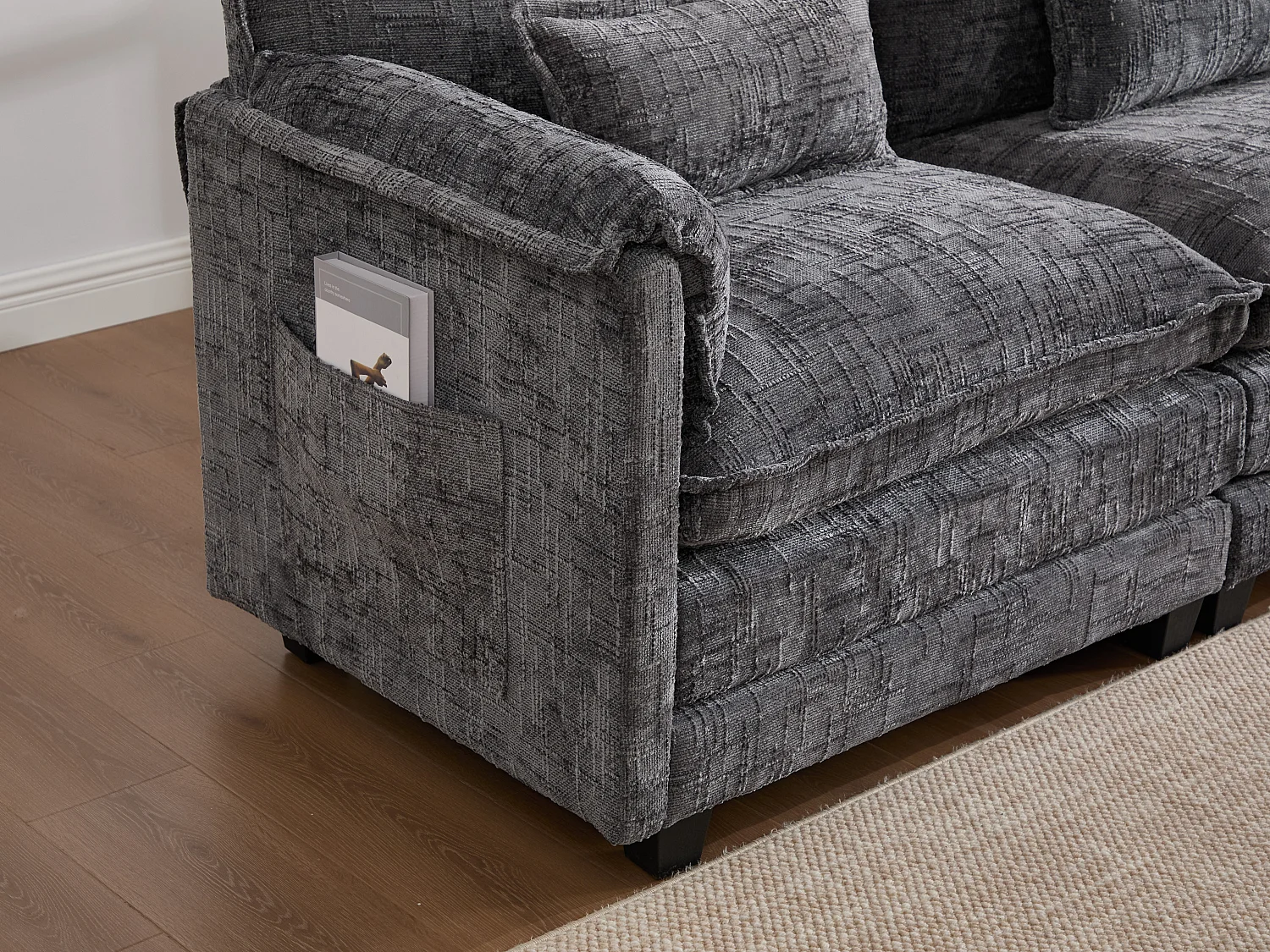 Canapé 3 Places Modulable - Repose-pieds Rangement et Port USB - Support Smartphone - Pour Salon, Bureau ou Chambre