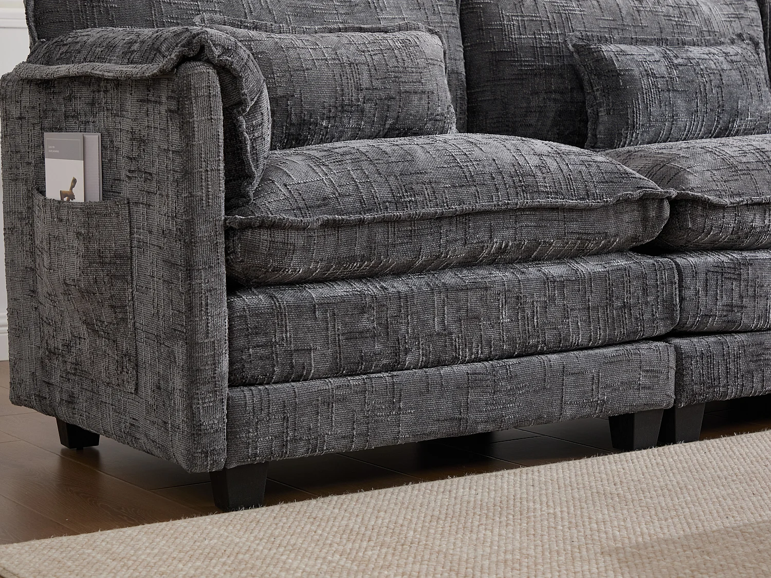 Canapé 3 Places Modulable - Repose-pieds Rangement et Port USB - Support Smartphone - Pour Salon, Bureau ou Chambre