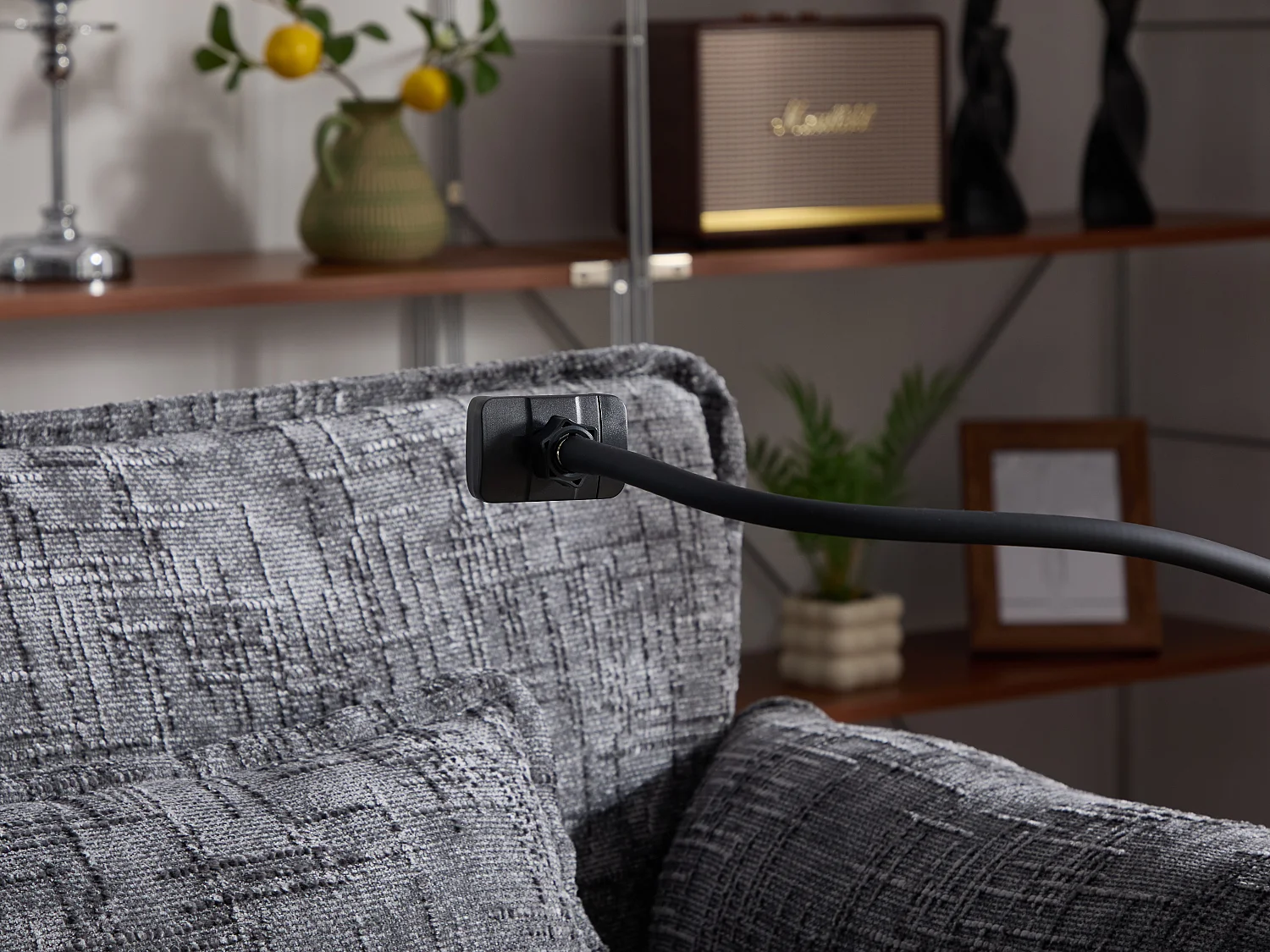 Canapé 3 Places Modulable - Repose-pieds Rangement et Port USB - Support Smartphone - Pour Salon, Bureau ou Chambre