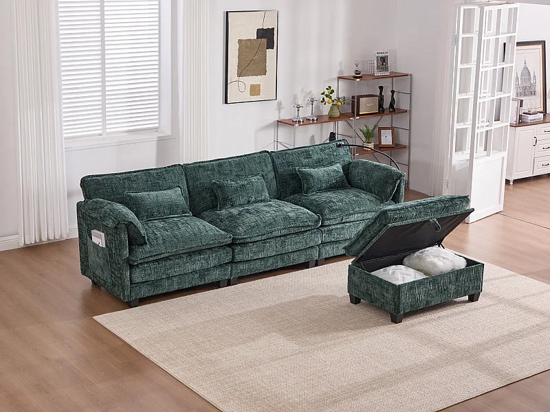 Modulaire 3-zitsbank - Voetensteun, opbergruimte en USB-poort - Smartphonehouder - Voor woonkamer, kantoor of slaapkamer