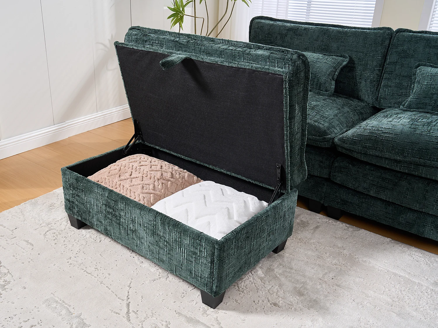 Canapé 3 Places Modulable - Repose-pieds Rangement et Port USB - Support Smartphone - Pour Salon, Bureau ou Chambre
