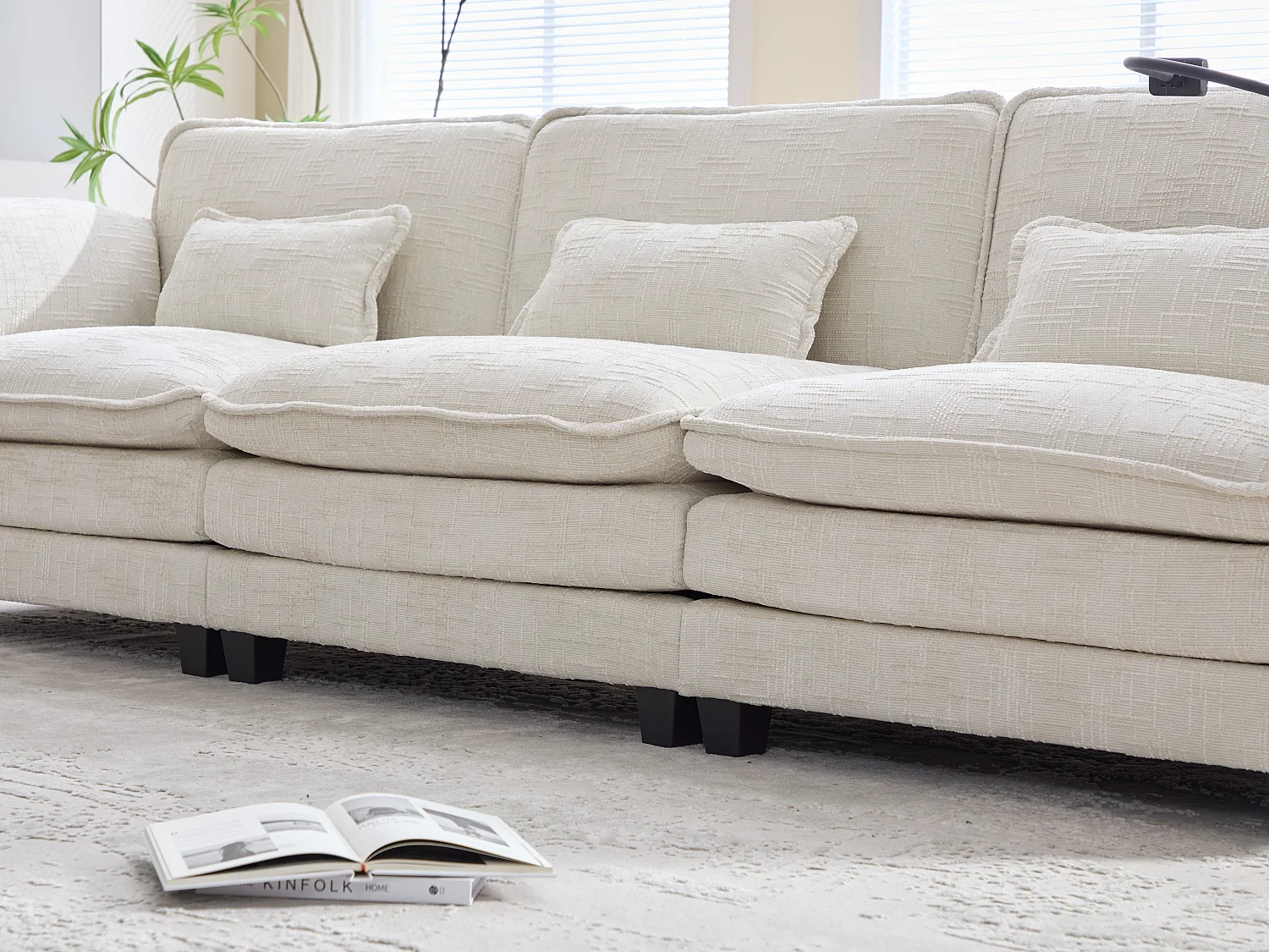 Canapé 3 Places Modulable - Repose-pieds Rangement et Port USB - Support Smartphone - Pour Salon, Bureau ou Chambre