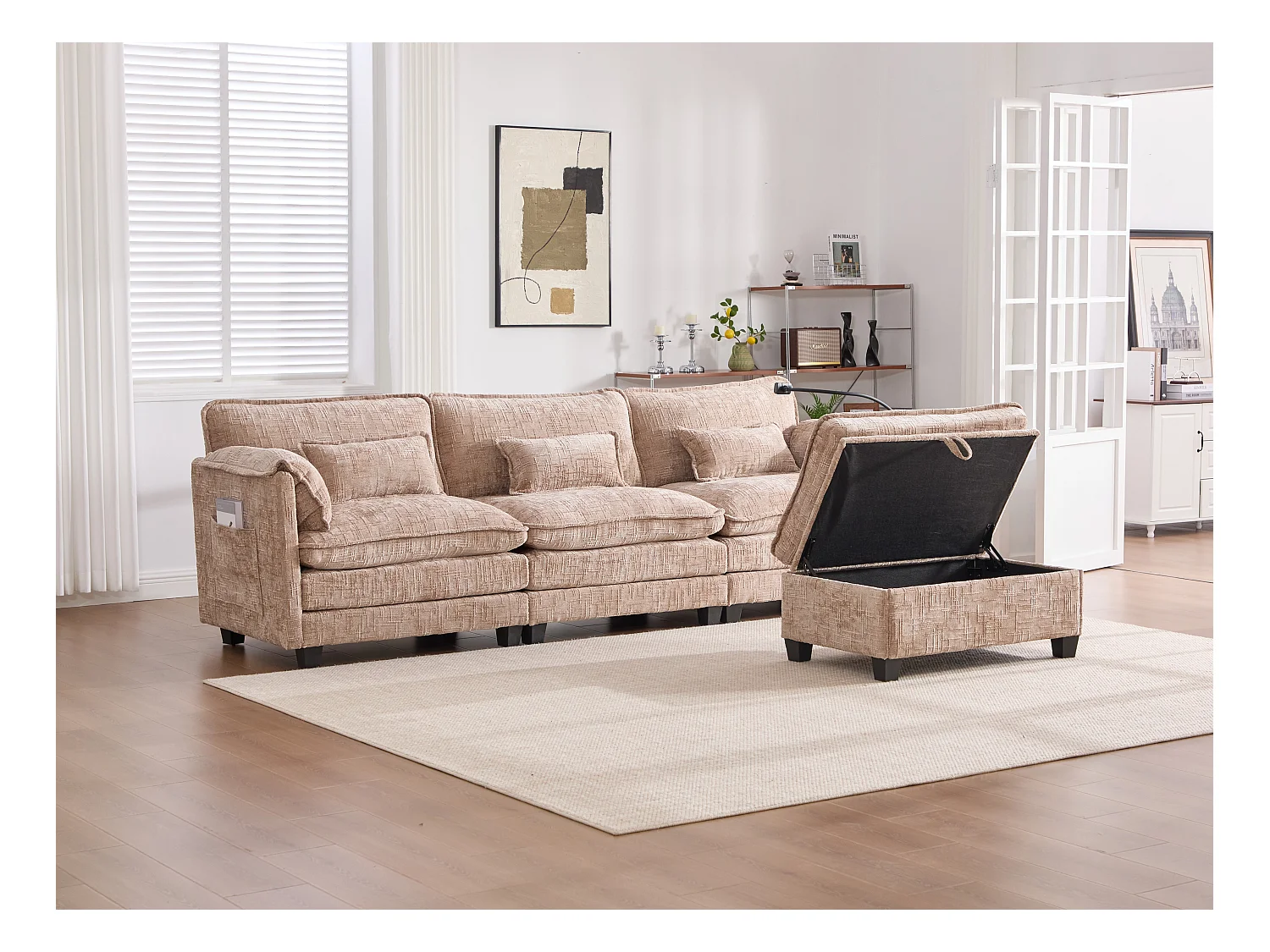 Modulaire 3-zitsbank - Voetensteun, opbergruimte en USB-poort - Smartphonehouder - Voor woonkamer, kantoor of slaapkamer