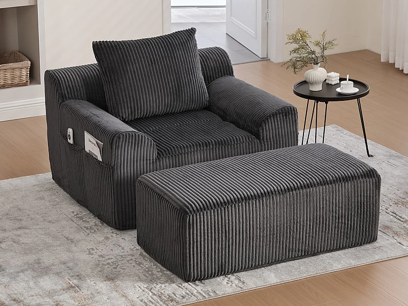 Grote zitzak met voetenbank - 1-zits corduroy bank - Optimaal comfort voor woonkamer, slaapkamer of kantoor