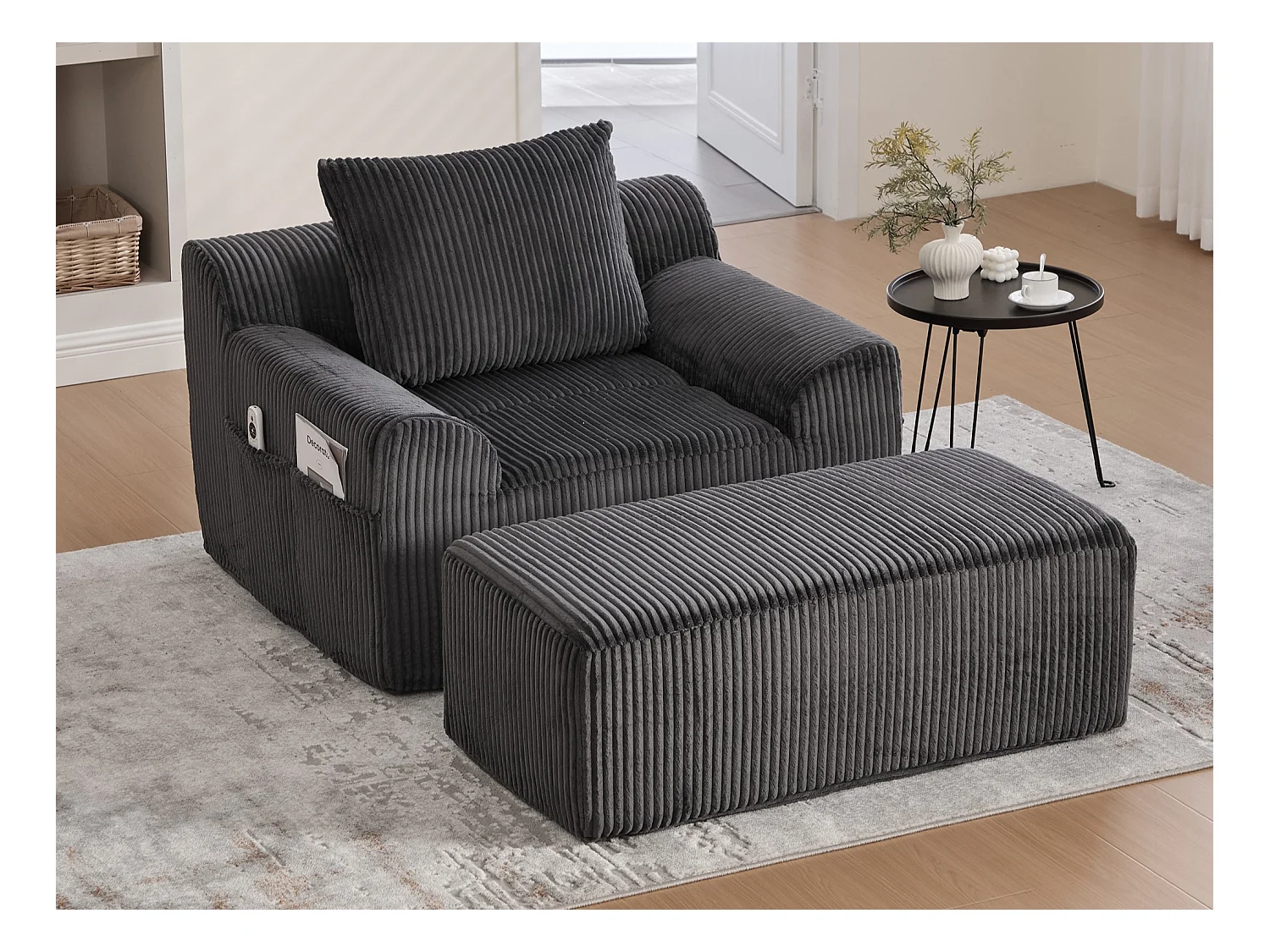 Grote zitzak met voetenbank - 1-zits corduroy bank - Optimaal comfort voor woonkamer, slaapkamer of kantoor