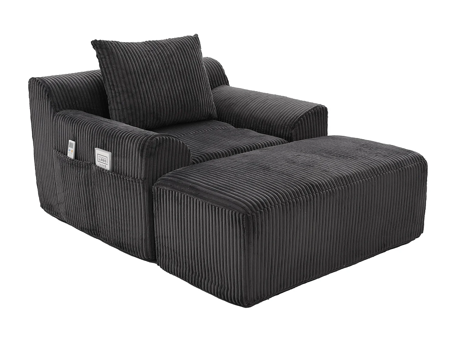 Pouf Fauteuil Géant avec Repose-Pieds - Canapé 1 Place en Velours Côtelé - Gris Anthracite - Confort Optimal pour Salon, Chambre ou Bureau